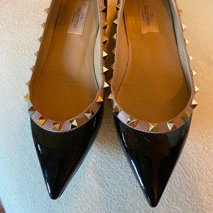 Valentino Black Patent Rockstud Flats 37